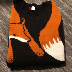 H & M black long fox sweater